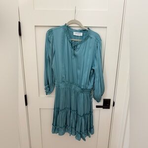 Blue Ruffled Tiered Long Sleeve Sundress